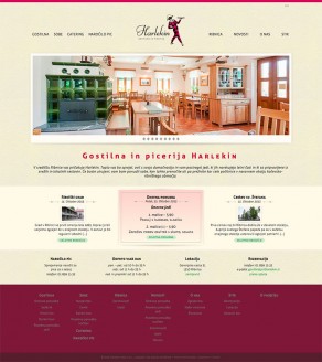 Naslovnica prenovljenega spletnega mesta Gostilne in picerije Harlekin